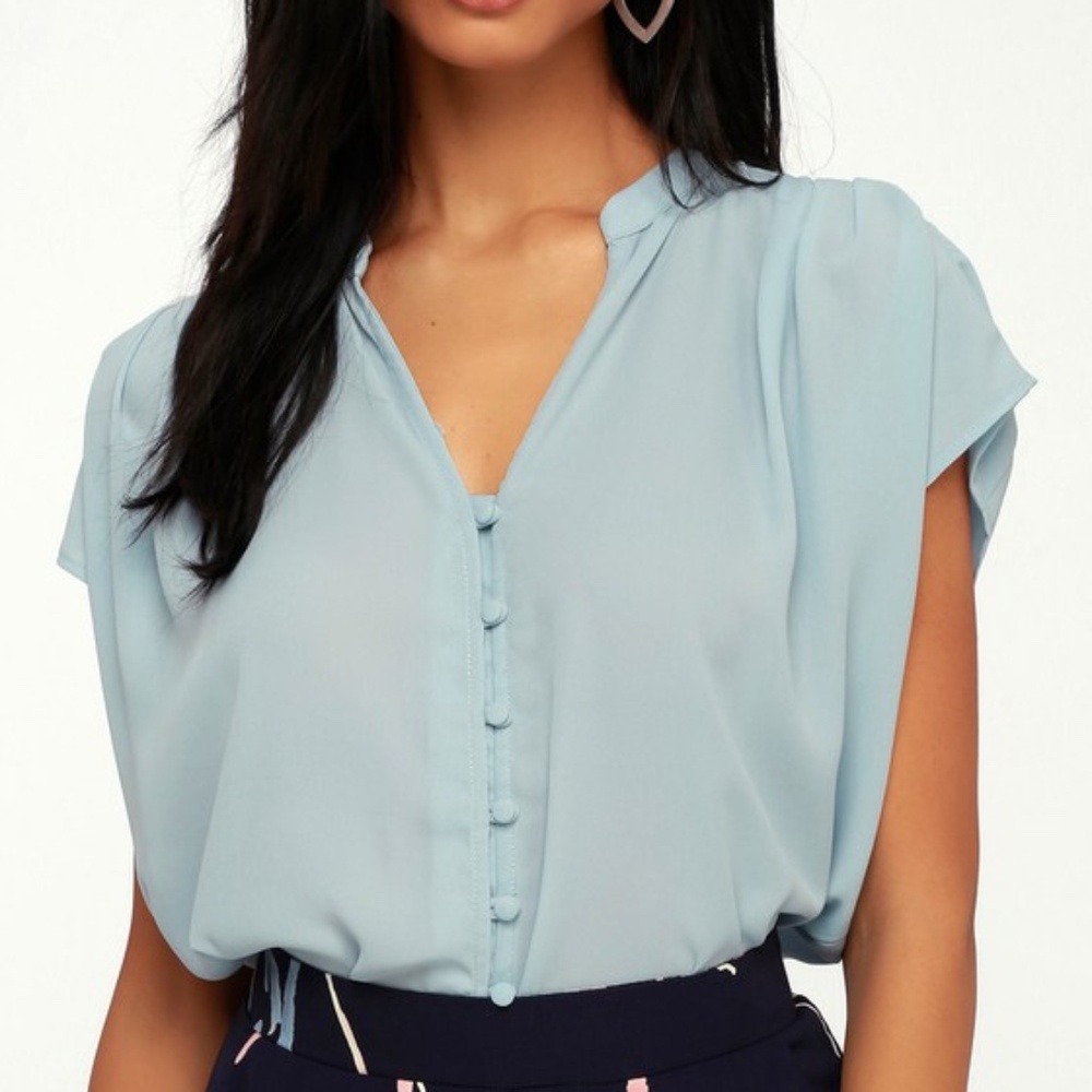 Lulus Carlton Light Blue Button-up Top - Size Medium